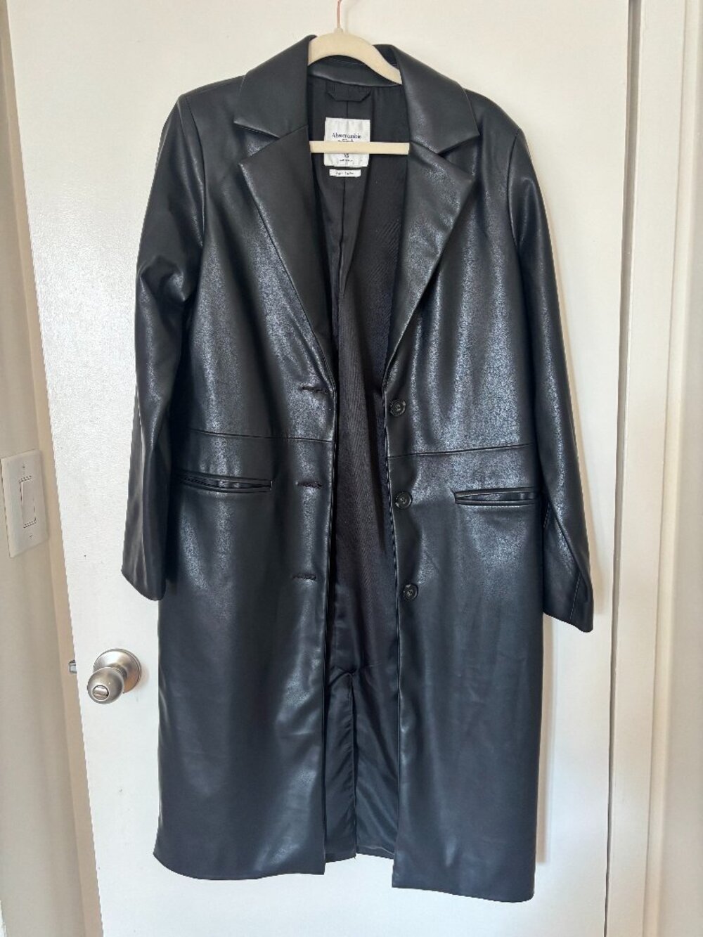 Abercrombie & Fitch Vegan Leather Long Length Coat XS - Picture 2 of 7